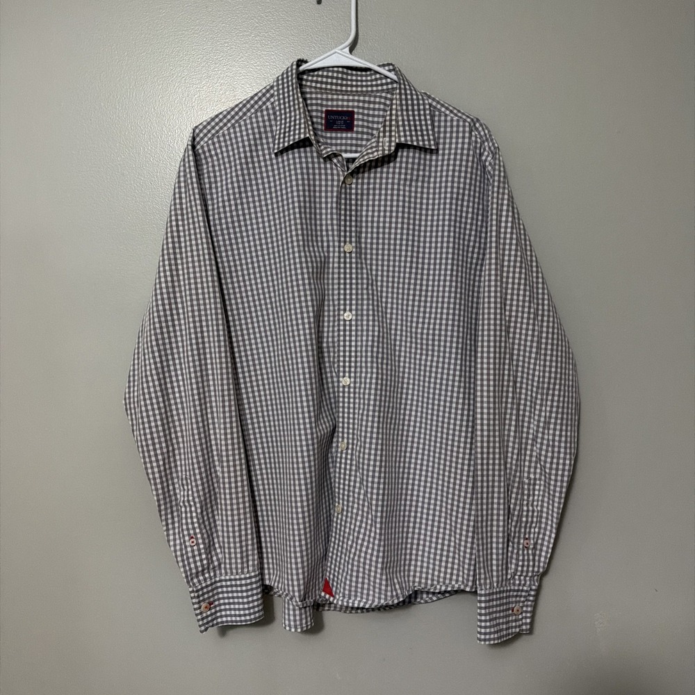 UNTUCKit Shirt Mens Large Gray Gingham Check Slim Fit Long Sleeve Button Up